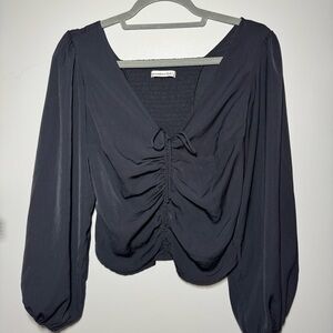Abercrombie & Fitch Black Ruched Smocked Blouse